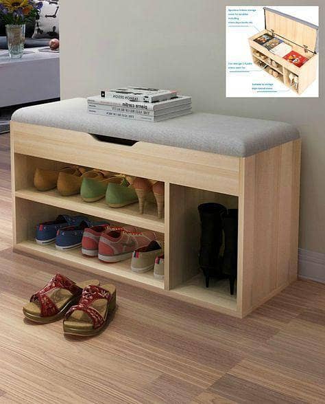 Modern Shoe Storage Bench with Seat Cushion by Toheed Wood