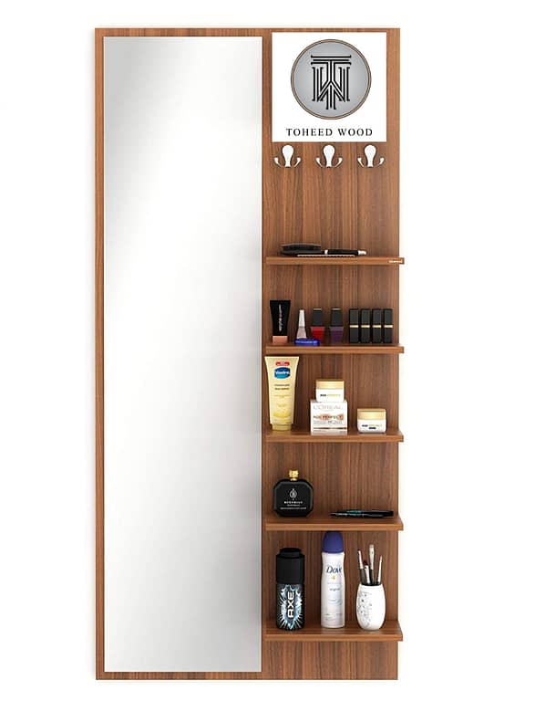 Toheed wood dressing table with shelves,(H 60" L 27") mirrors and hanging hooks Long Mirror