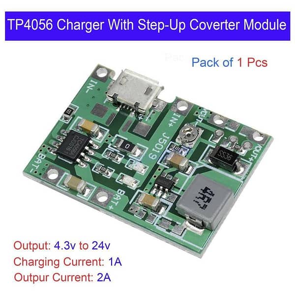 3.7V 2A 18650 Adjustable Step-Up Converter, Battery Charger and BMS Module J5019 for Wi-Fi Routers
