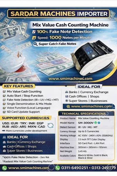 cash counting machine with fake note detection, fast reliable speedy