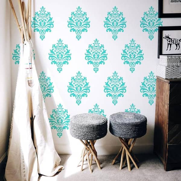 FINGERINSPIRE Damask Stencil 11.7x8.3 Inches | Custom Sizes Available | Reusable Damask Floral Pattern for Walls, Furniture, Wood & Paper