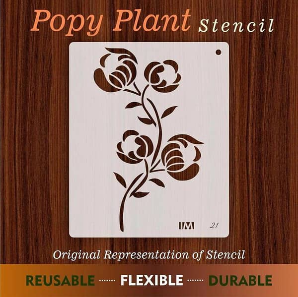 Popy Plant Flower Reusable Stencil for Canvas and Wall Painting
