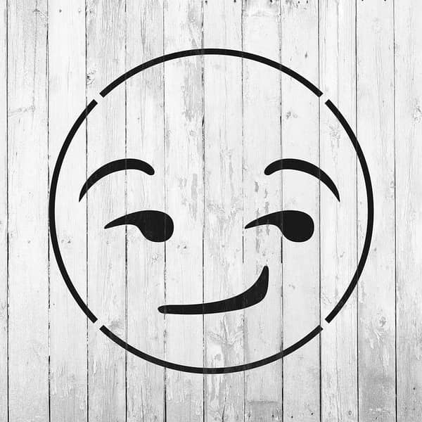 Emoji Smirk Stencil – 14x14 inch reusable Mylar stencil by Aizal Collection for walls, glass, canvas, and furniture