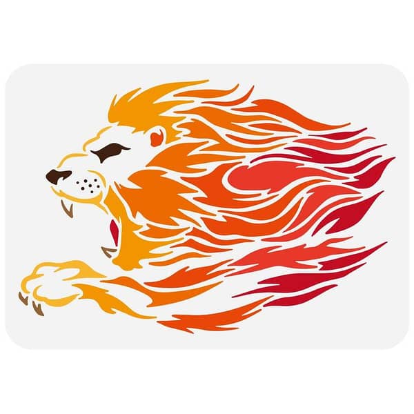 Lion Head Stencil Template – 8.3 x 11.7 inch Reusable Plastic Stencil for Painting Lion Fire Head Design on Walls, Wood & Fabric | Aizal Collection