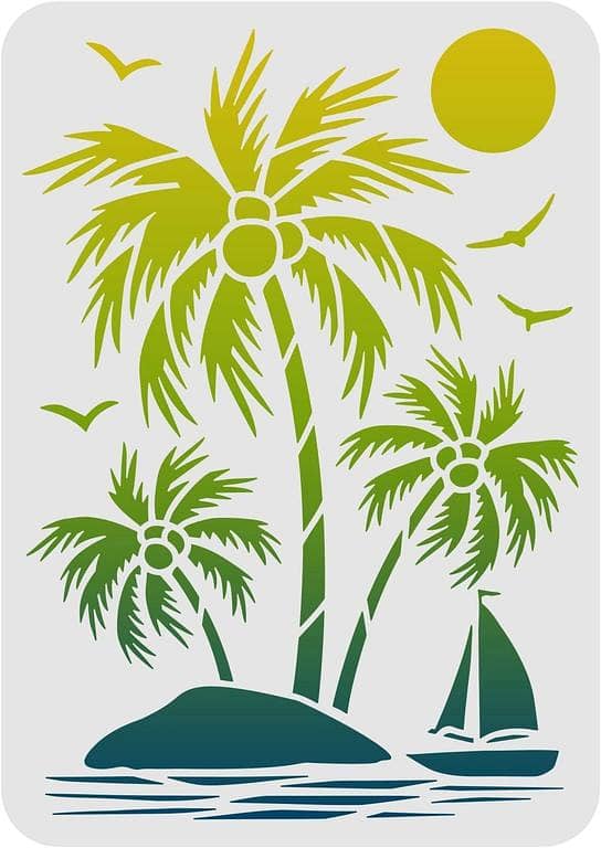 Palm Trees Stencils – A4 reusable stencil sheet (11.7x8.3 in) for wood, tile, floor and wall painting | Aizal Collection