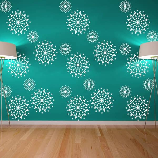 ARandNJ Padlocked Dahlia Wall Stencil — 16x24 Inch Reusable Stencil Sheet for Living Room, Drawing Room & Office Walls | Aizal Collection