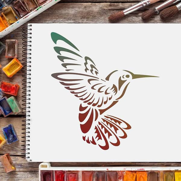 Hummingbird Stencil Template – 11.8 x 11.8 inch Reusable Plastic Stencil for Walls, Crafts & DIY | Bird & Flower Design – Custom Size Available – Aizal Collection