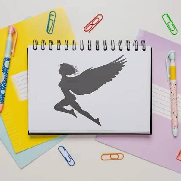 Woman With Wings Flying reusable stencil for canvas and wall painting. ID# 443