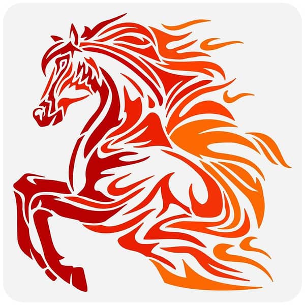 Fire Horse Tribe Wall Stencil – 11.8 x 11.8 in Reusable Galloping Horse Template for Wall, Wood & Furniture