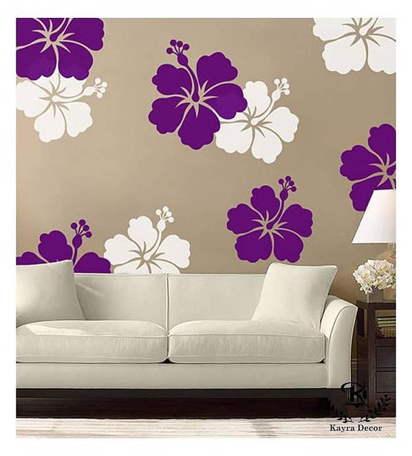 Kayra Decor Hibiscus Floral Wall Stencil – 16x24 Inch Reusable Stencil Sheet for Wall Painting | DIY Floral Wall Art – Aizal Collection