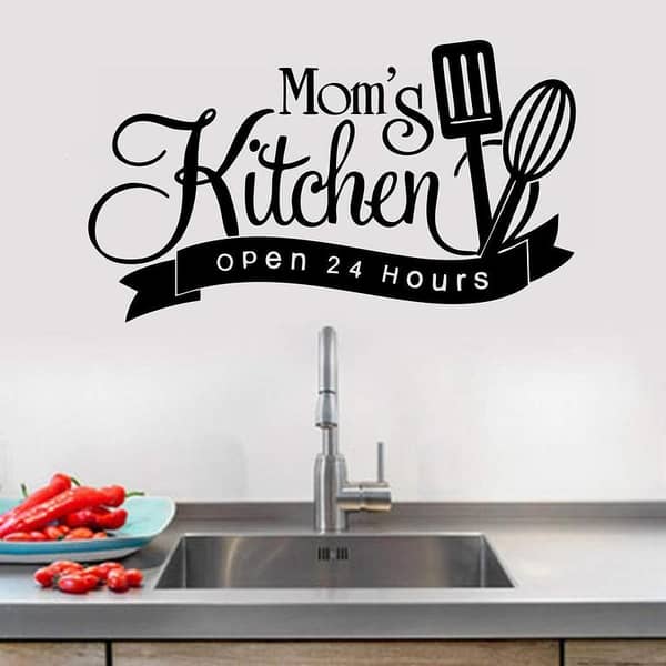 Mom's Kitchen Open 24 Hours Wall Art Sticker | Self-Adhesive Tile Vinyl (12 x 24 inches)