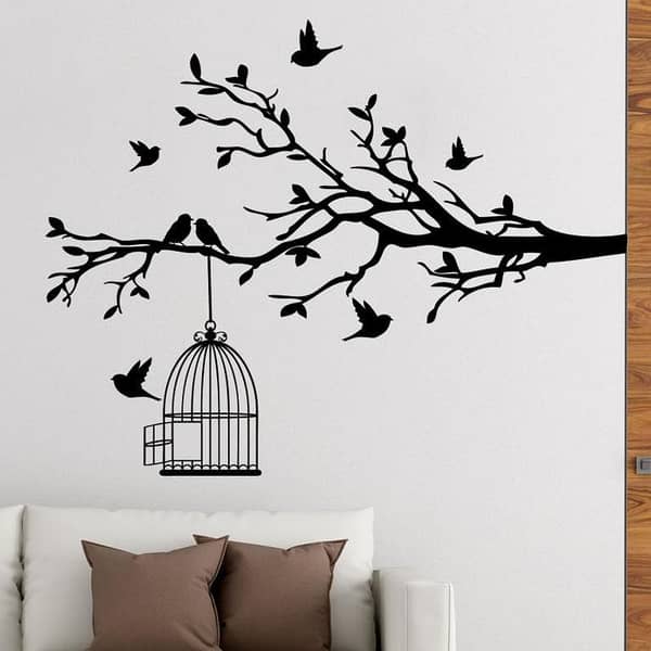 Birds on Branch Escape from Their Cage Wall Sticker