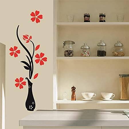 Asmi Collections PVC Wall Sticker: Beautiful Vase and Flowers