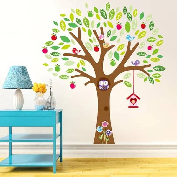 Cartoon Big Tree Birds Owl Wall Sticker Set, PVC Peel-and-Stick Plane Wall Decal
