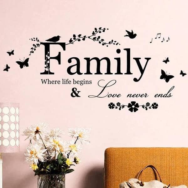 Family Love Never Ends Quote Vinyl Wall Sticker - Wall Decal for Home and Wedding Decor