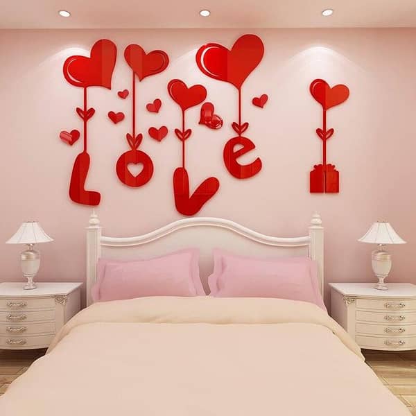 Love Heart Wall Sticker: 3D Flower Vinyl Mural with Mirror Finish
