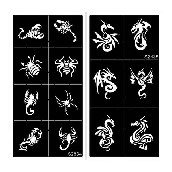Temporary Fake Tattoo, 2sheets PVC Spider & Western Dragon Print Long Lasting Tattoo For Home DIY
