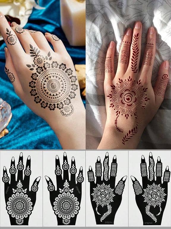 4 Sheets Reusable Flower Mehndi Stencils for Temporary Tattoos and Body Art