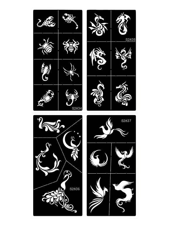 4 Sheets Animal Print Tattoo Stencil