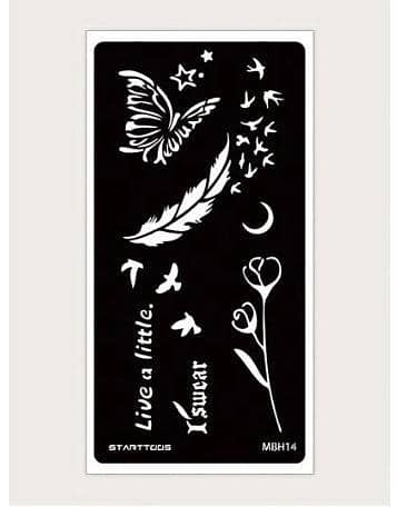 1sheet Feather & Butterfly Pattern Hollow Out Tattoo Stencil