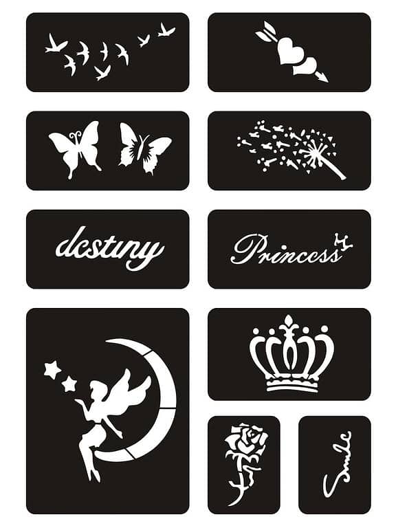 Tattoo Stencil,1 Sheet Cartoon & Letter Graphic Tattoo Stencils for Women and Girls,Reusable Henna Stencils For Hand,Diy Tattooing Template,Tattoo Stickers for Face Paint Body Art