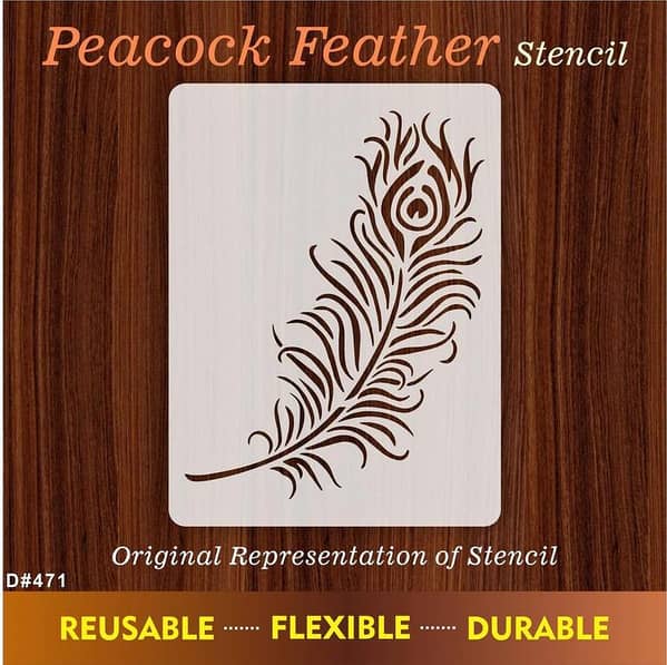 Peacock Feather Reusable Stencil for Canvas and Wall Art