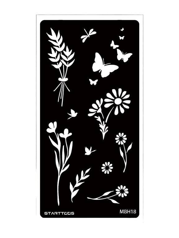 1sheet Floral & Butterfly Pattern Tattoo Stencil