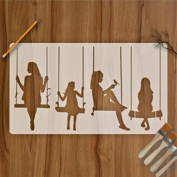 Tree Swing Girls Reusable Stencil for Canvas and Wall Painting (ID #309)