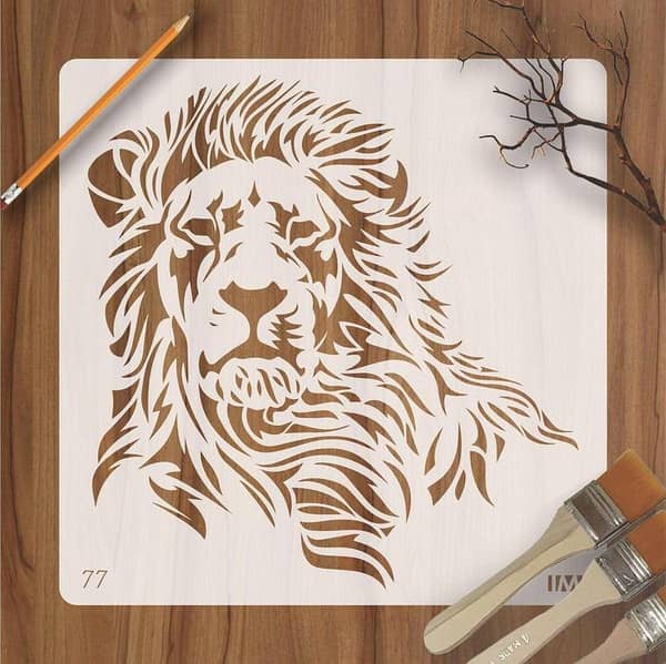Lion Face Reusable Stencil for Canvas and Wall Painting id 77