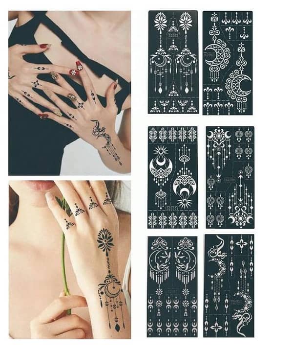 6 Sheets Moon Design Tattoo Hollow Template Sticks (6pcs/2pcs) Ramzan Design