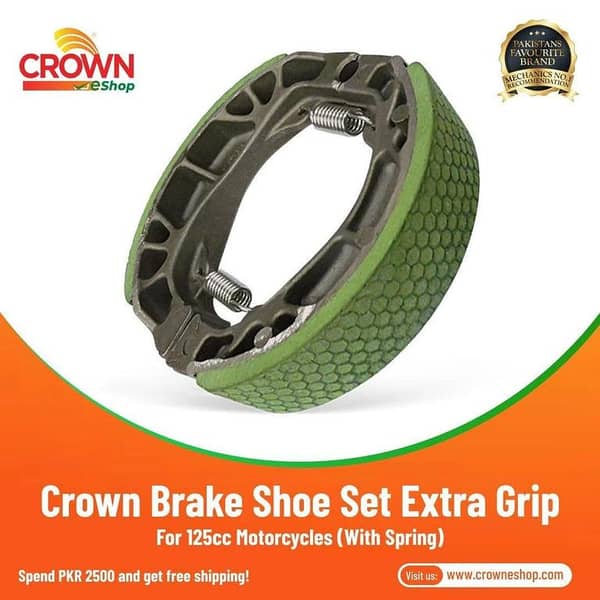 Crown Brake Shoe Set with Spring and Extra Grip for CD70F Motorcycles