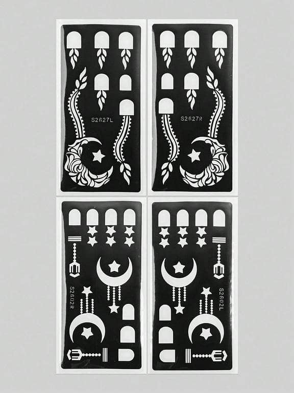 Tiebeauty 4 Sheet Henna Stencil Template Kit for Adults – Reusable Body and Painting Templates