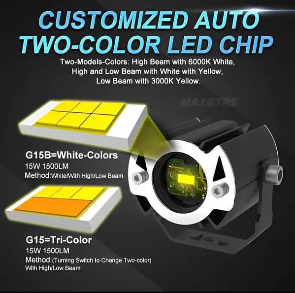 Shilan L19 LED Fog Light - 15W, 1500LM, High/Low Beam, White & Yellow, Projector Lens for Cars and Motorcycles