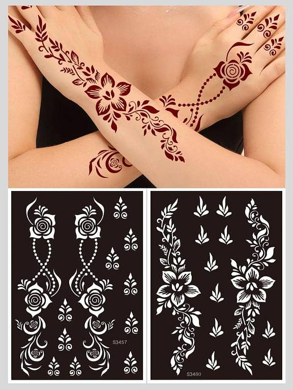 2sheets Flower Pattern Hollow Out Hand Tattoo Stencil