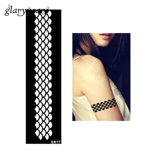 1 Piece Henna Tattoo Stencil Bracelet Strip with Fish Scale Pattern for Women – Body Art DIY Template