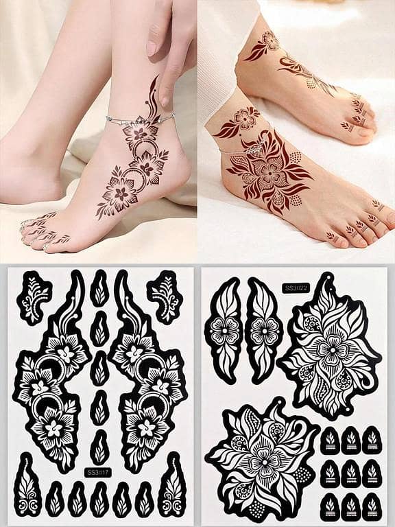 2 Sheets Flora Henna Stencil Stickers for Body Art – Mehandi Floral Design Stencils