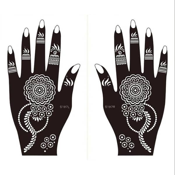 Tattoo Stencil Kit: 2 Flower Print Reusable Henna Stencils for Hands, Faces, Body Art