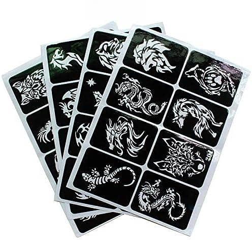 Kotbs 4 Sheets Temporary Tattoo Stencils: 32 Animal Patterns Henna Tattoo Kit for Face and Body