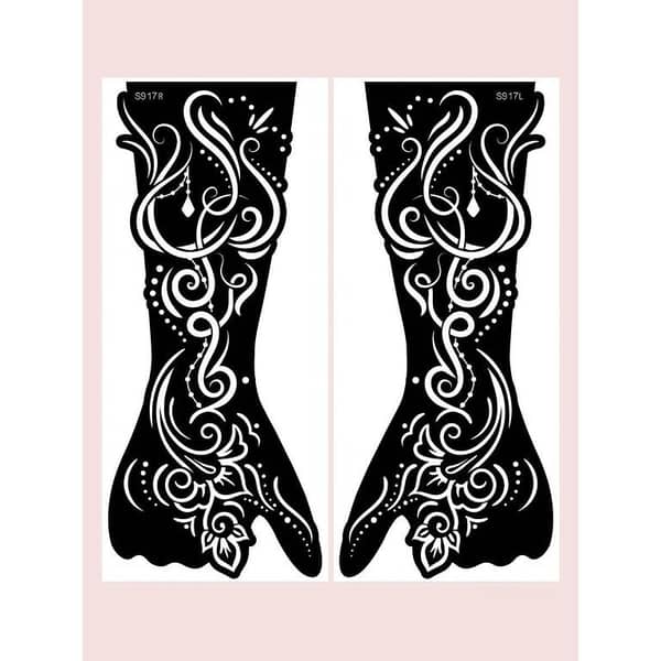 2pcs Flower Pattern Hollow-Out Tattoo Stencil Set for Hand, Body, Face, and Hairline