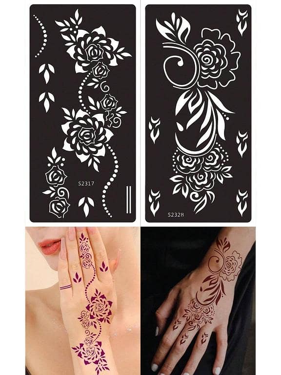 2 Sheet Tattoo Templates and Stencils for Temporary Body Art and Painting