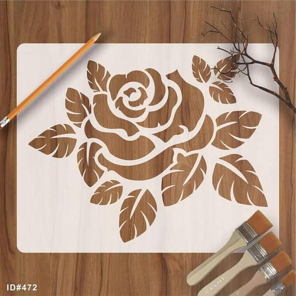 Asian Rose With Leaves Reusable Stencil for Canvas and Wall Painting