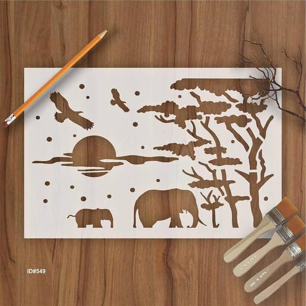 Elephant and Tree Reusable Stencil for Canvas and Wall Art (ID 549)
