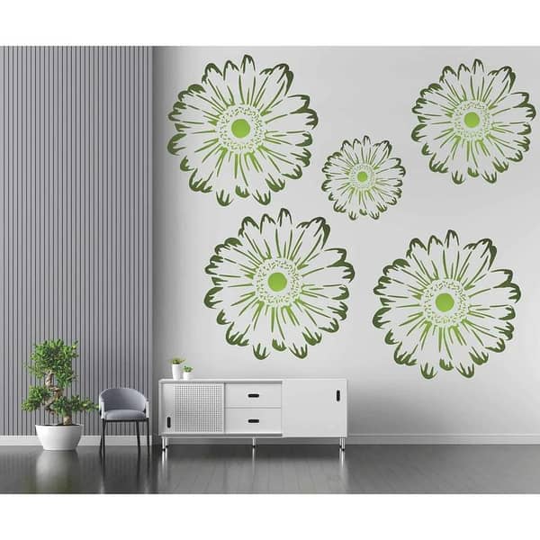 Gerbera Daisy Flowers Reusable Stencil for Canvas and Wall Painting (id#150)