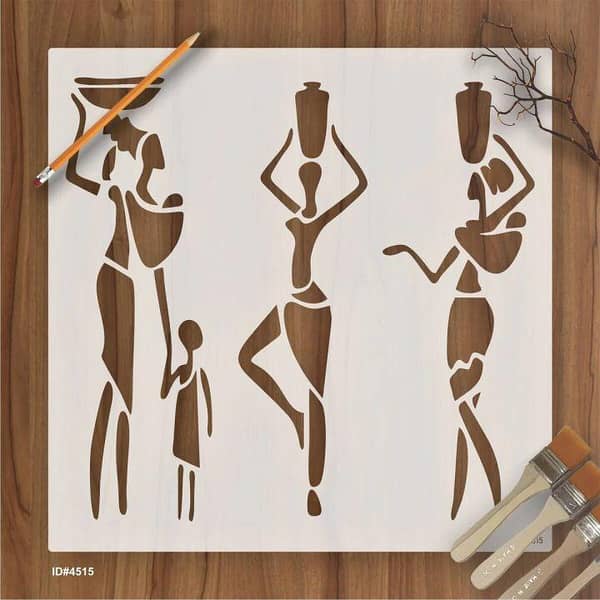 Trible Family with Small Kids Stencil for Painting on Canvas, Wall, or Wood (ID 4515)