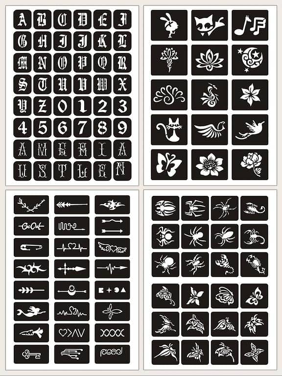 Tattoo Stencil Kit: 4 Mixed Pattern Sheets for Women and Girls – Reusable Hand and Body Stencils