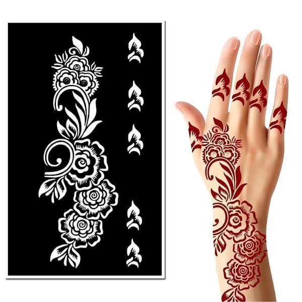 Henna Tattoo Stencil Long Design Set — 1 Piece Mehndi Stencil for Women and Girls