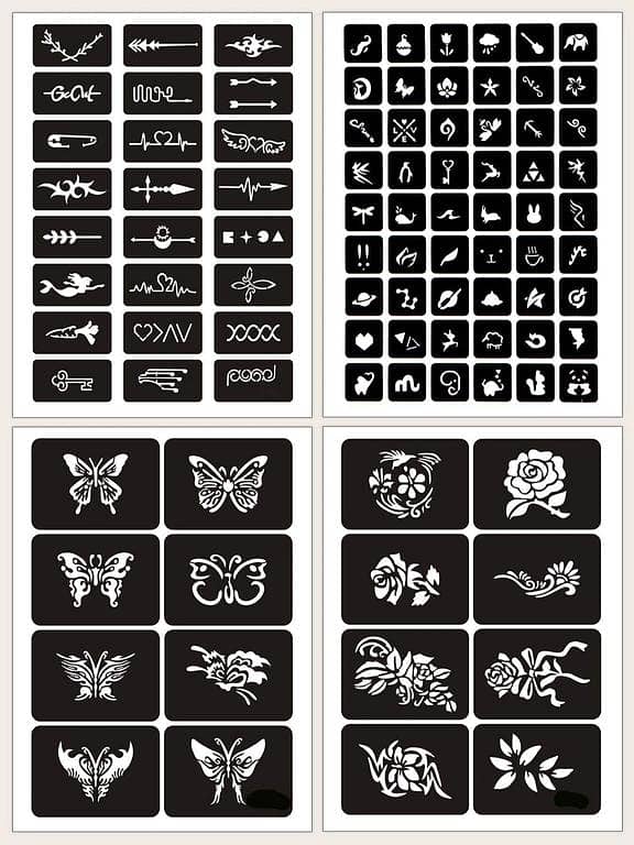 Tattoo Stencil Kit,4 Sheets Floral Pattern Tattoo Stencils for Women and Girls,Reusable Henna Stencils