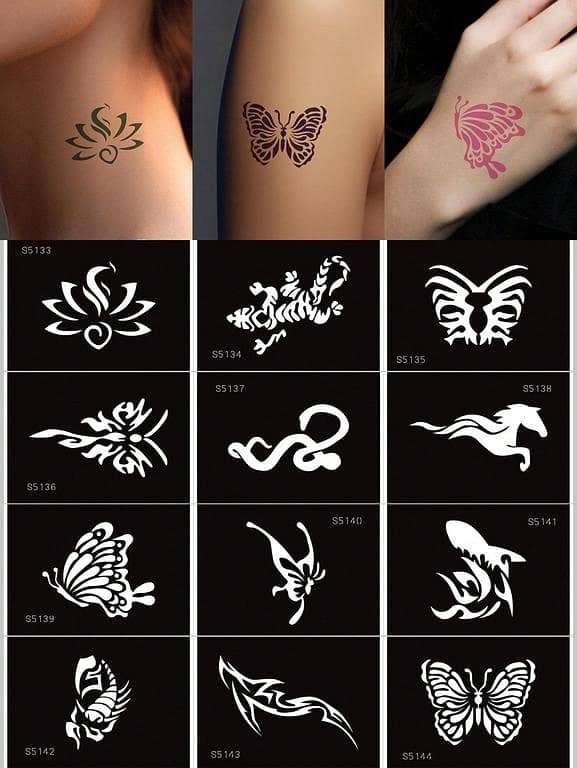 12-piece Butterfly & Snake Themed Hollow Stencil Nail Art Stickers