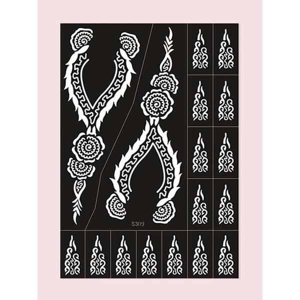 1 Sheet Flower Pattern Tattoo Stencil Set for Hand, Body, Face, Fingers, and Heena Art