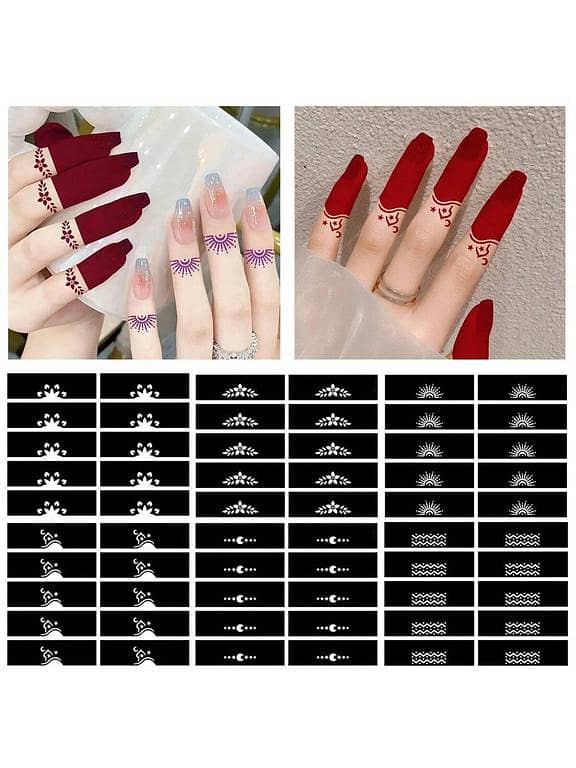 6 PCS Mehndi Mini Tattoo Patterns: Modern Icon Designs for Finger Temporary Body Art